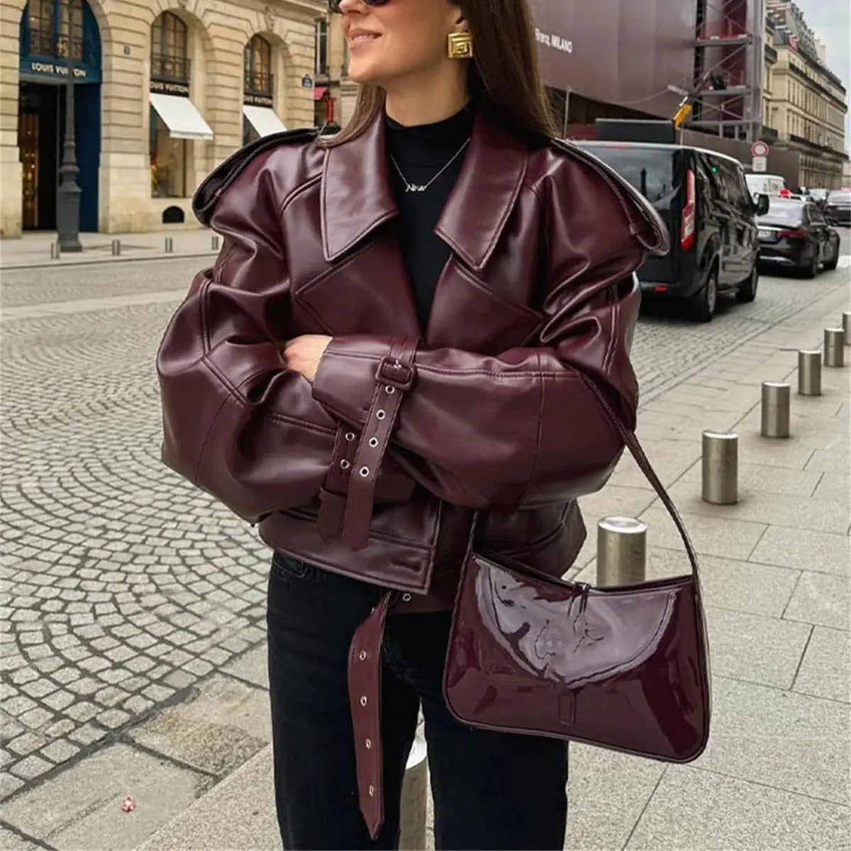 Mia - Luxuriöse rote Herbstjacke aus Leder